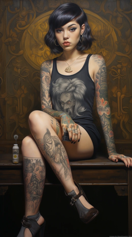 紋身少女，短褲煙斗，美國(guó)經(jīng)典油畫大師風(fēng)格下的迷人畫作