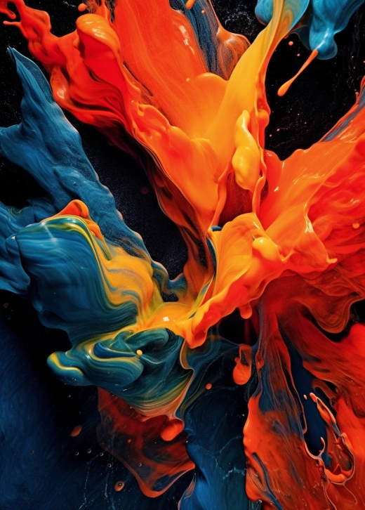 流体艺术：iPhone 5/5 iOS 11/12艺术壁纸，奈克斯6的深蓝橙色涂抹式人像，Erik Jones风格，流动的姿态，滴落和溅射，象征主义主题。