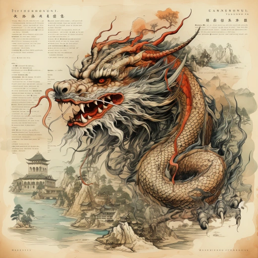 神秘古典，紅龍圖譜仙境，幻想藝術品，商用下載或手賬黏貼，童話故事中的奇跡