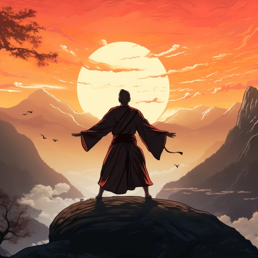 日出山巔，男僧舞拳！（動畫風格）