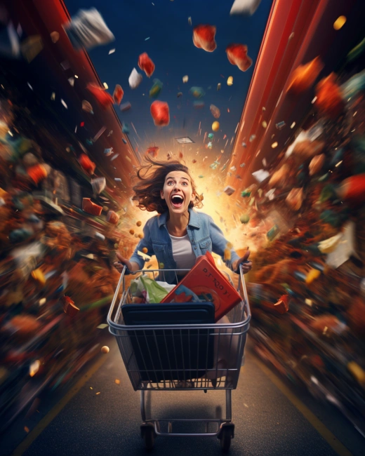 “獨立時尚女性，推動購物車，掌控時尚潮流”