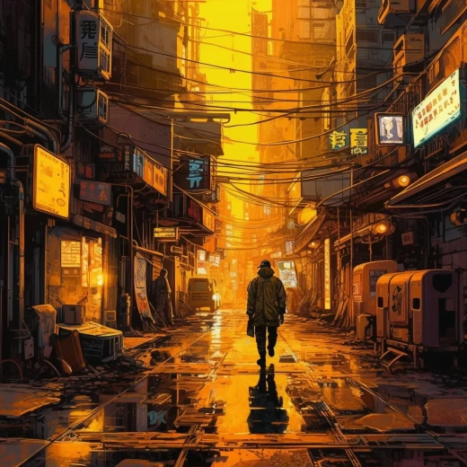 賽博朋克視角，明亮的黃色調
