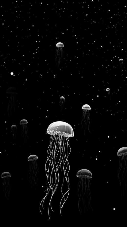 “宇宙海洋間的夢(mèng)幻浮游：簡(jiǎn)約向量圖插畫(huà)”