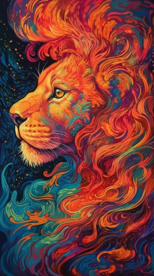 獅子頭女性化風格迷幻藝術太空攝影熾熱怒火的熱情