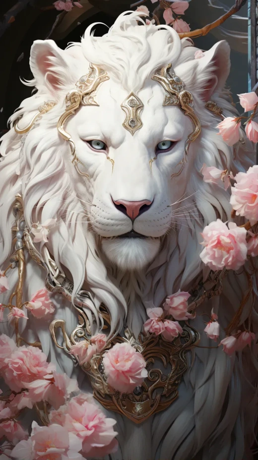 白色神虎，彩紋斑駁，金琥珀眼，粉云花寶，寶石首飾——埃索·安德魯斯高清圖集