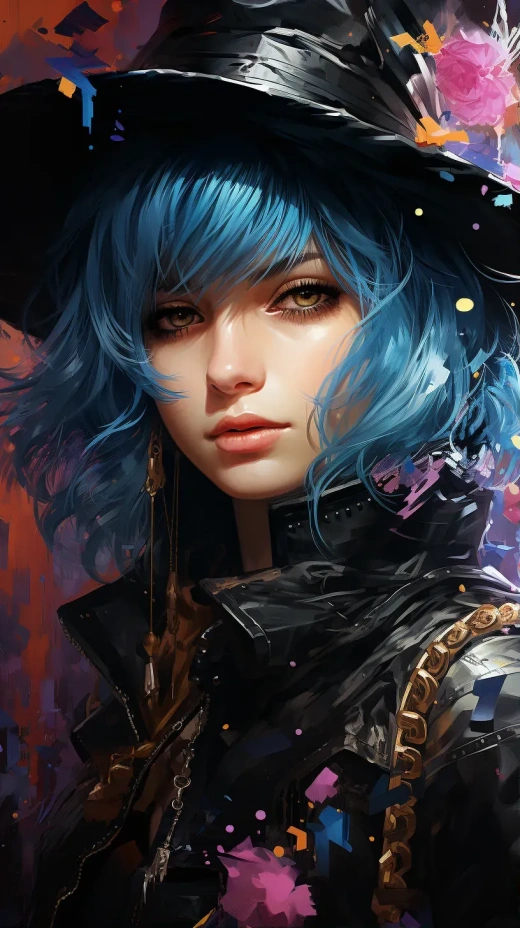 賽博朋克魔法女孩雨中肖像：Yoji Shinkawa風格水墨畫