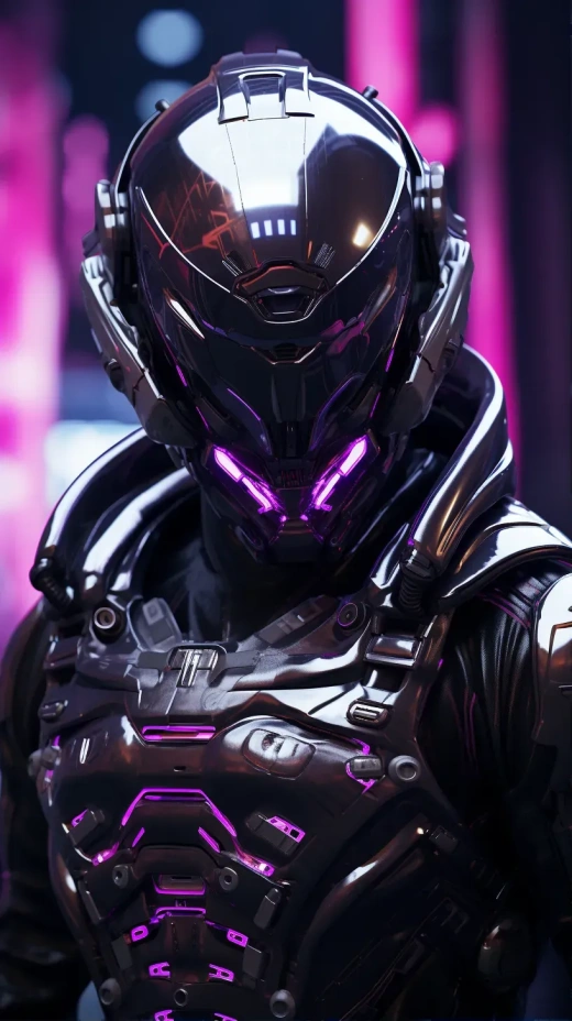 未来科技BOSS：金属头盔重装上阵，紫色背景映衬神秘光芒
