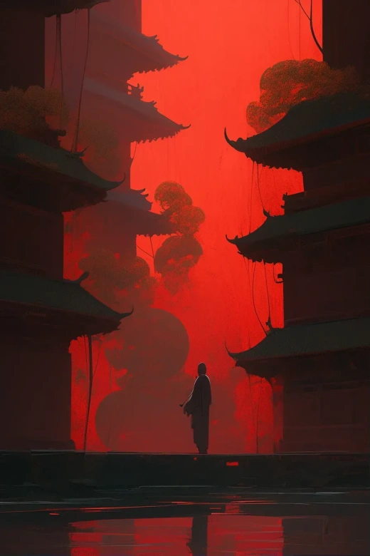 極簡主義藝術：東方禪意與中國傳統建筑的融合，樹木、生物熒光與水波漣漪的超細節表現