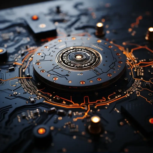 黑石上的逼真電路：中間的科技公司標志