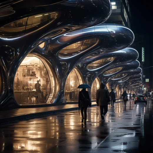 未來城鎮中的外星人：福富Film以Zaha Hadid風格呈現的有機建筑與街頭攝影相結合的賽博朋克之旅