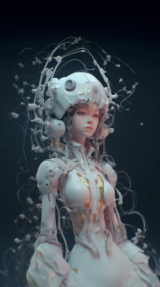 數字女神，賦予安寧風情的美，迷幻細節與機械表情主義的融合