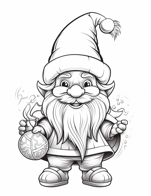 可愛的侏儒戴圣誕帽，灰色描繪，精美細節，圣誕背景，讓你陶醉其中。