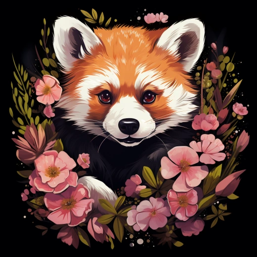 可愛紅熊貓，花團錦簇