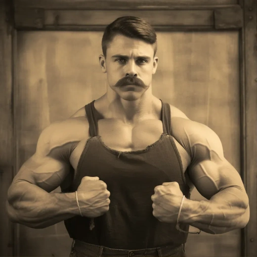 19世纪九十年代，肌肉发达的男子，撕裂衬衫的胡须。