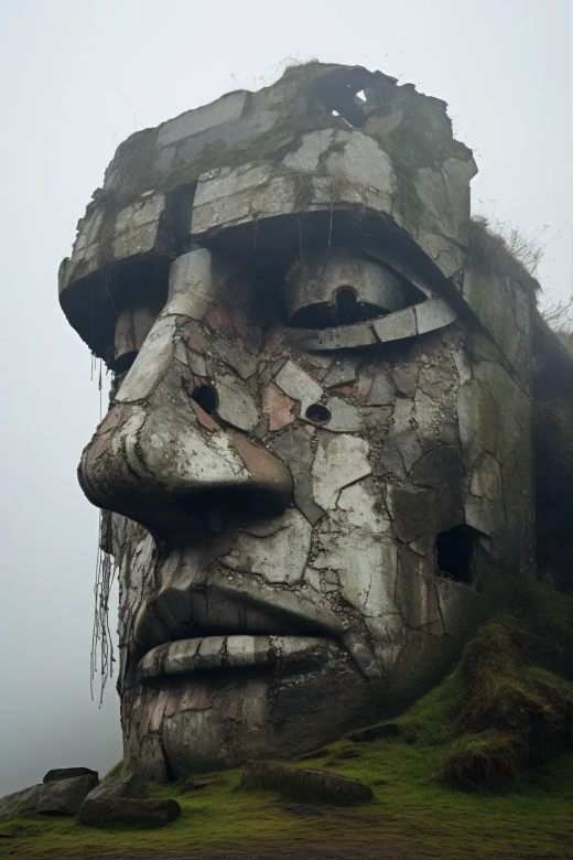 远雾中的神秘巨石人像
