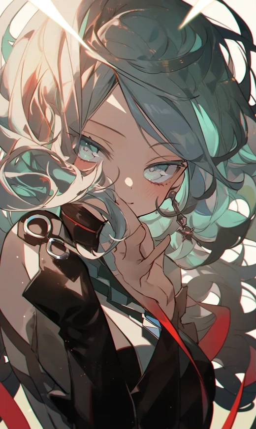 紅色、白色和綠色人物的暗黑與亮海藍色風格動畫GIF，以《Fairy Academia》為主題，展現真實瞬間，強調角色設計，高清質量，UHD分辨率，HDR色彩，16K分辨率，寬高比為16:9，拍攝模式為5。