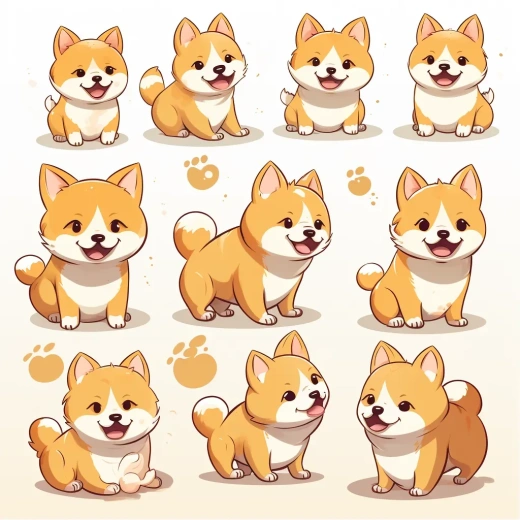 可愛柴犬多種表情與風格插畫