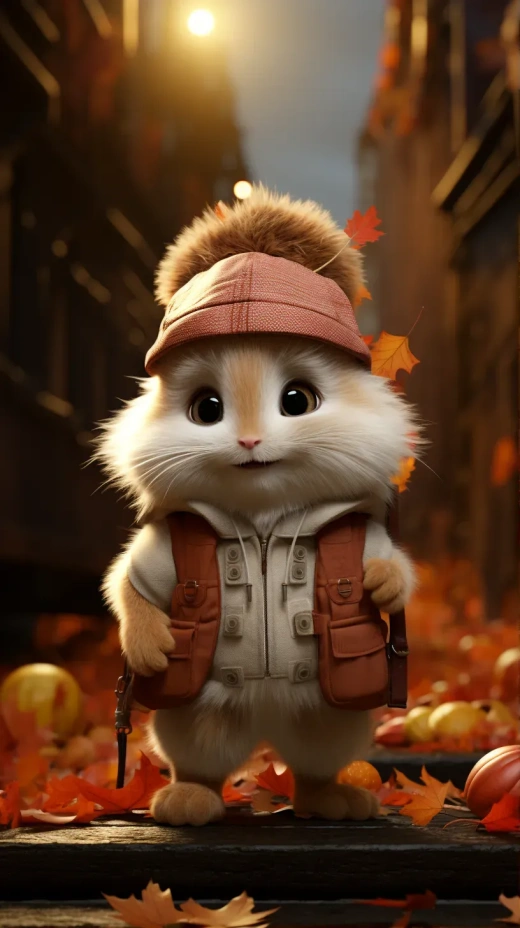 超可愛的白色兔寶寶：Pixar風格，紅楓葉背景