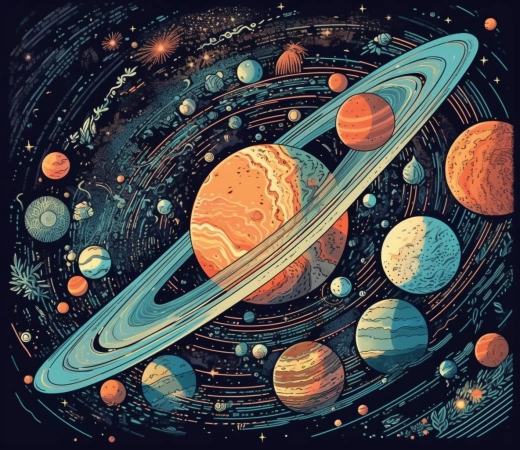 宇宙行星館：絢麗明亮、逼真細膩的色彩與陰影。