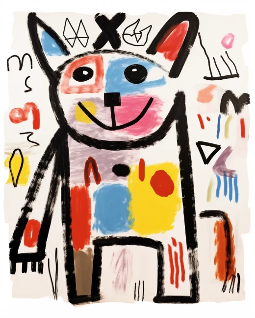 白背景下的熊設計，靈感來源于藝術家Jean Michel Basquiat的風格。