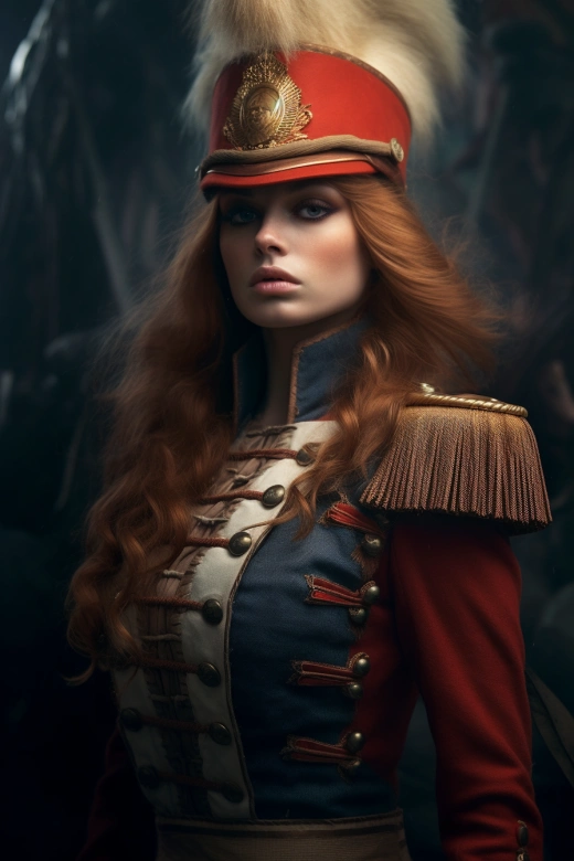 拿破侖軍隊中的驕傲美麗紅發女戰士：史詩般的全身畫像
