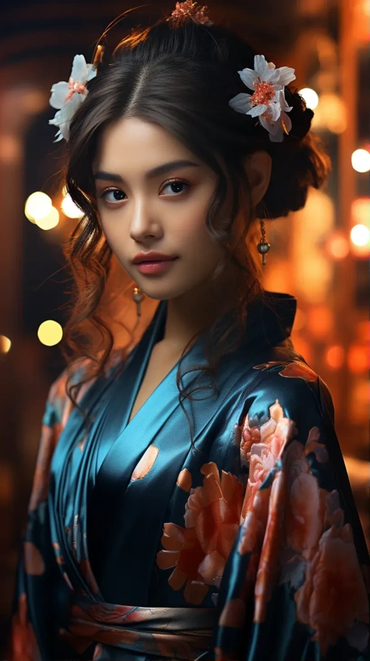 超现实之美：霓虹灯下的微笑日本女子，8K高清真实摄影与虚幻引擎5渲染