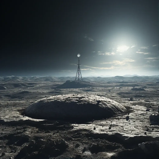 月球表面立桿交叉，月球巖石衛星視角