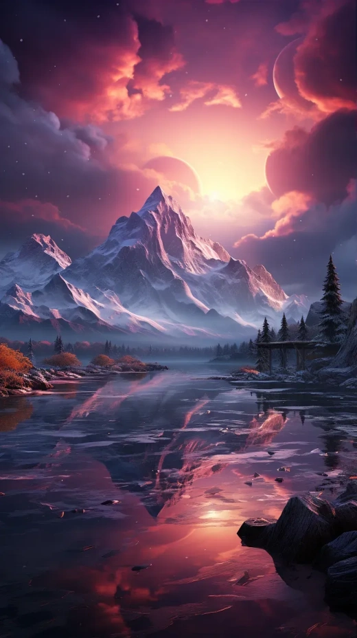 夢幻雪景：粉紅極光與白色雪山相映成趣
