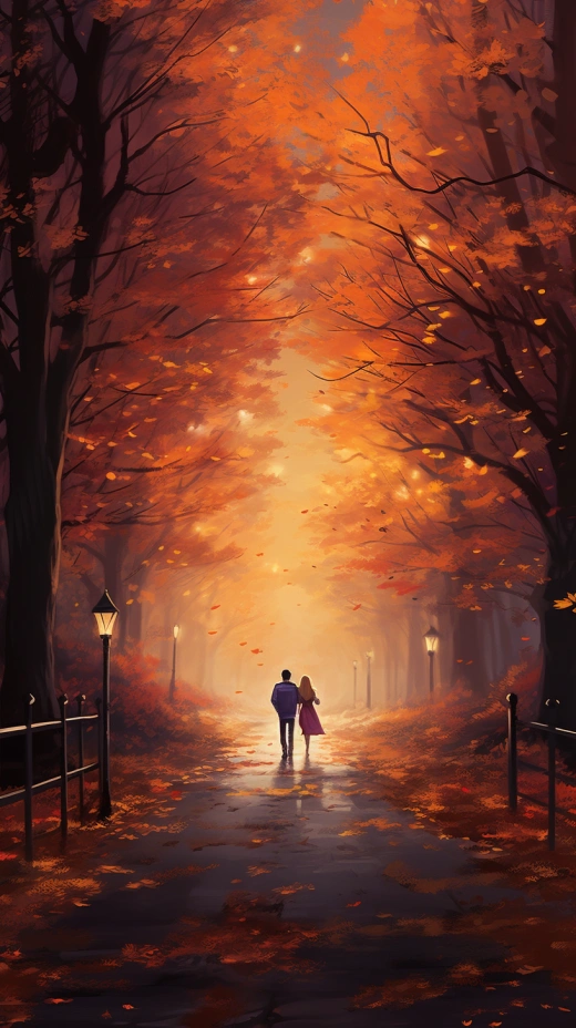 秋夜燈火輝映，梧桐樹下遇見情侶