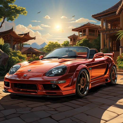 奪目動感！2001年紅色豐田MR2 Roadster與日式陽光背景藝術完美融合，超寫實漫畫！