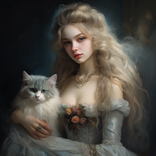 神秘美女與長發貓的洛可可萬圣節夜晚