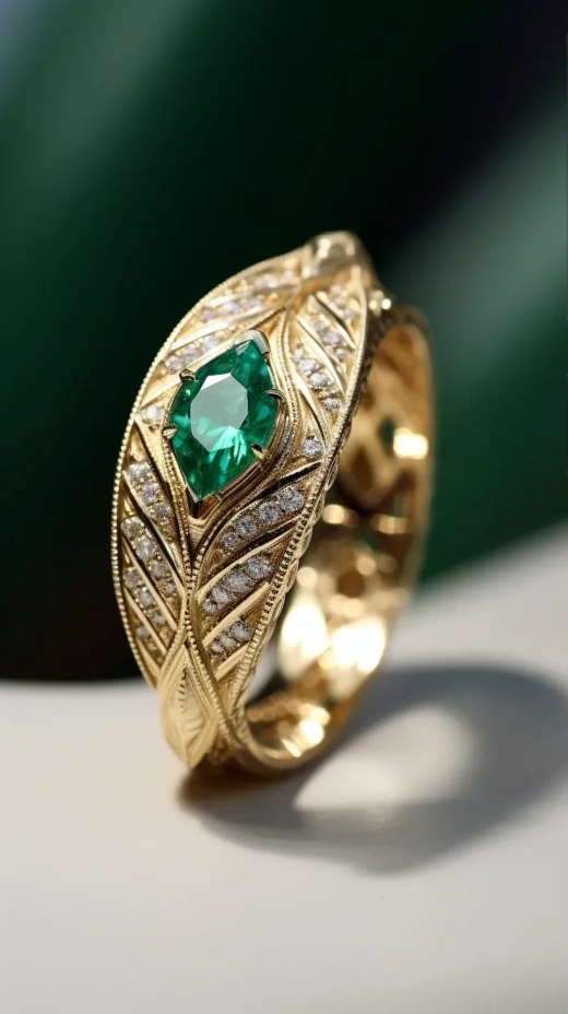 Zara Ring Bay of Light: Angurá Kei in Striking Gold and Emerald, Figura Serpentinata, and Bold Traditional Hurufiyya Design