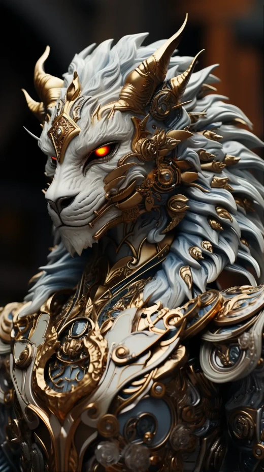 威武中國龍：特寫肖像與精致鎧甲