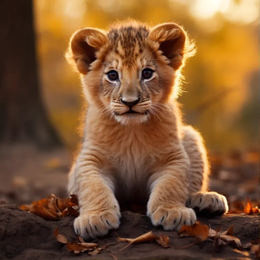 一只真实的狮子幼崽图片标题： 森林之王，初生之狮