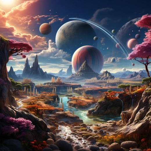 異星奇景：絢麗彩虹與環繞天空的行星