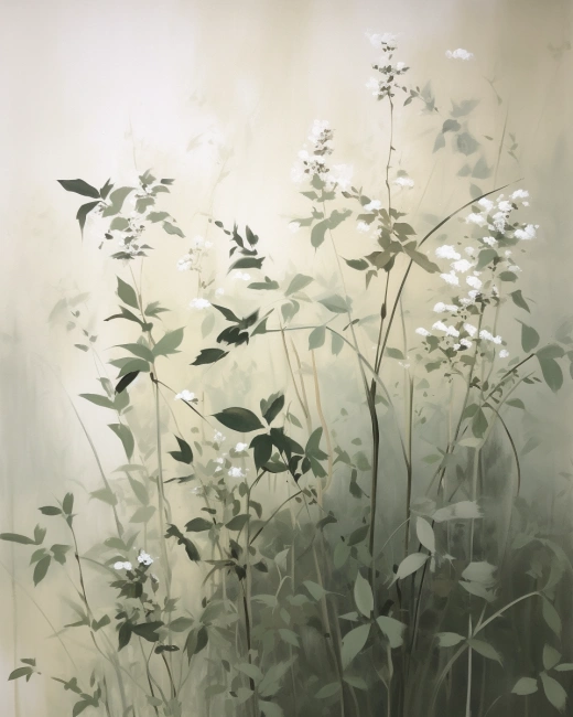 自然与简约碰撞，油画中的日式植物意象