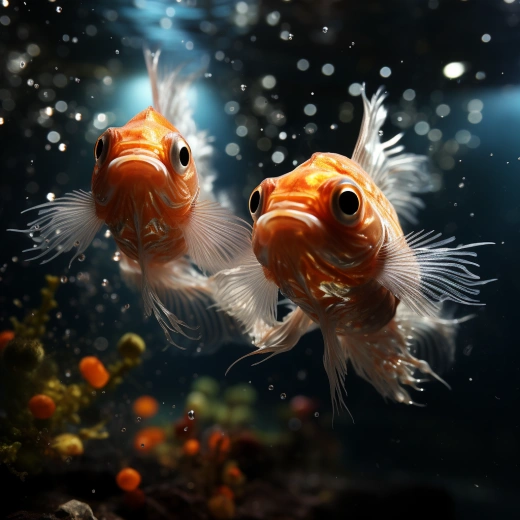 《迷人的海底世界：双鱼嬉戏，独自观赏小水母》