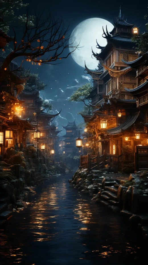 《長江以南古建筑夜景：8K HD 超現實CG渲染》