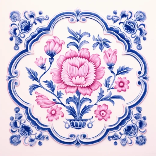 復(fù)古風(fēng)格單粉色代爾夫特瓷瓷磚設(shè)計(jì)：超細(xì)節(jié)，粉色調(diào)，精美絕倫