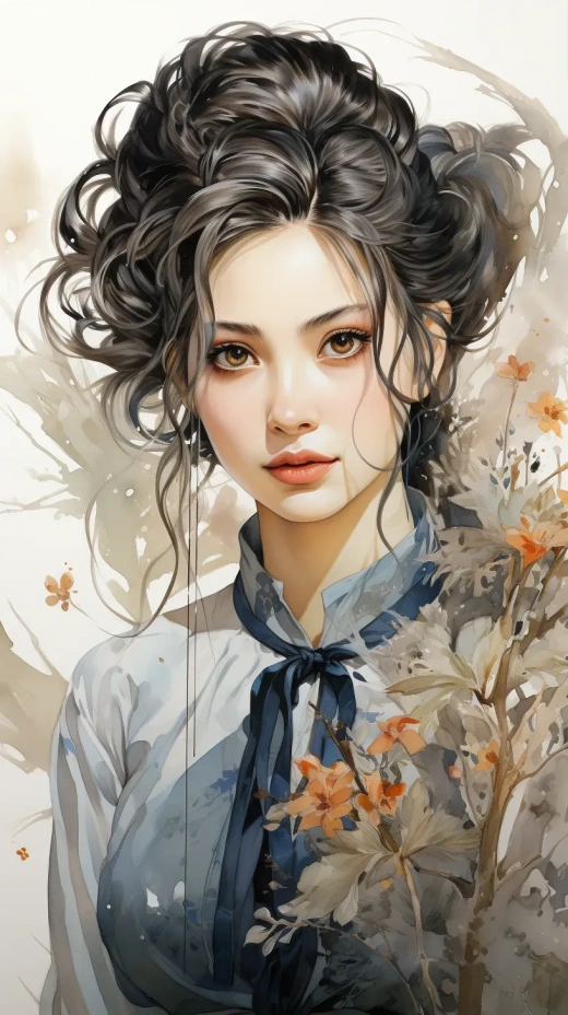 成熟賢妻的細致彩色素描，美麗而精致的細節展現