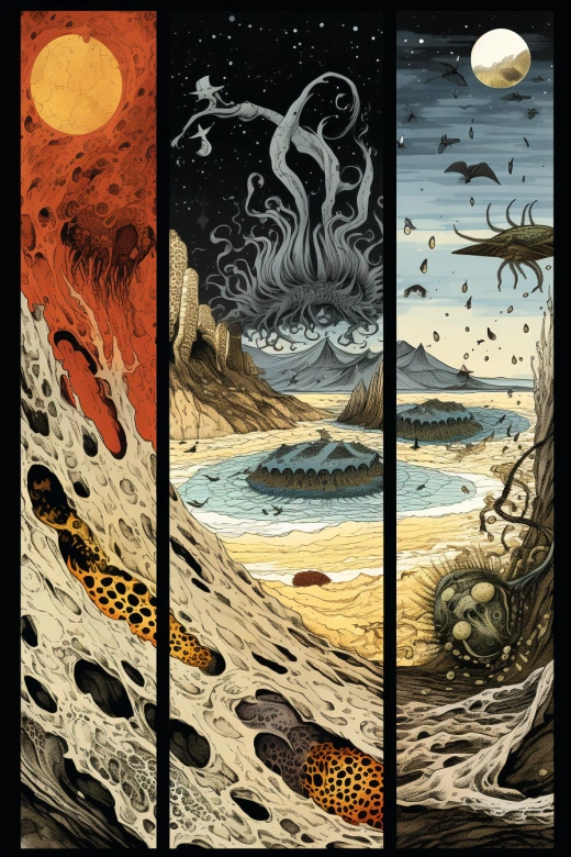 奇幻圖景：黑色章魚探尋沙漠之花，輝光波紋，跨越高爾夫，藝術家眾神之作。