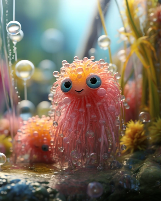 《隱秘的泡泡怪：粉色調沼澤巨獸，Yoshitaka Amano 3ds Max渲染作品，體積光照明效果》