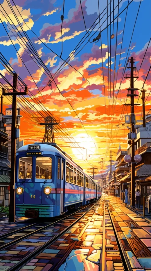 宮崎駿風格東京街景，動畫電影般的光影與鮮艷色彩