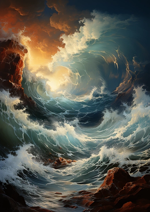 一幅恢宏壯麗的海上景象