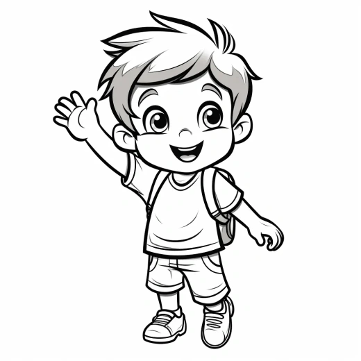 男孩角色插圖風格動畫手繪簡筆畫黑白畫筆粗線條適合幼兒的單色背景卡通插畫