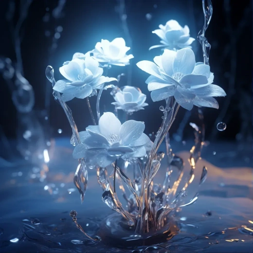 冰晶之夢：4K 3D藝術作品中的閃耀劍葉與夢幻花藤