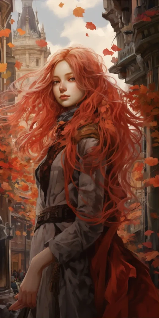 長發美女漫步歐洲古老小鎮，秋意盎然的Amano作品