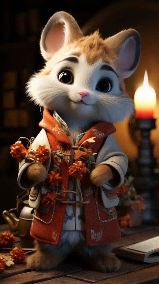 超可愛小兔漢服造型，Pixar風格，8K高清真實渲染，Octane Render引擎制作