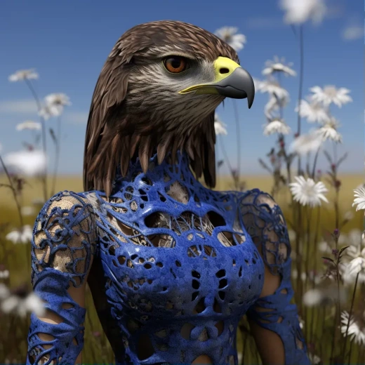 翱翔花海的蓝丝绒雌鹰：真实细节捕捉的高分辨率摄影作品