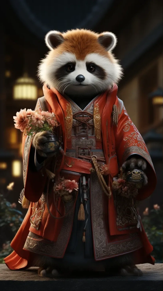 超萌熊貓紅漢服武動乾坤，4K/8K高清像素風格，虛幻引擎打造